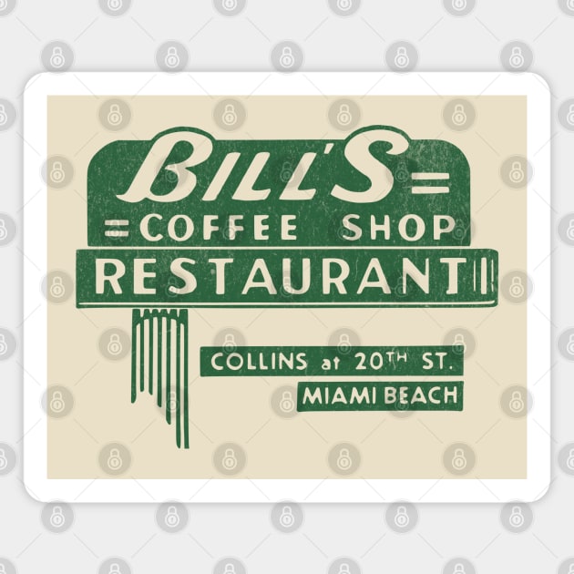Vintage Coffee Shop Bill's Coffee Shop Restaurant Miami FL Magnet by Yesteeyear